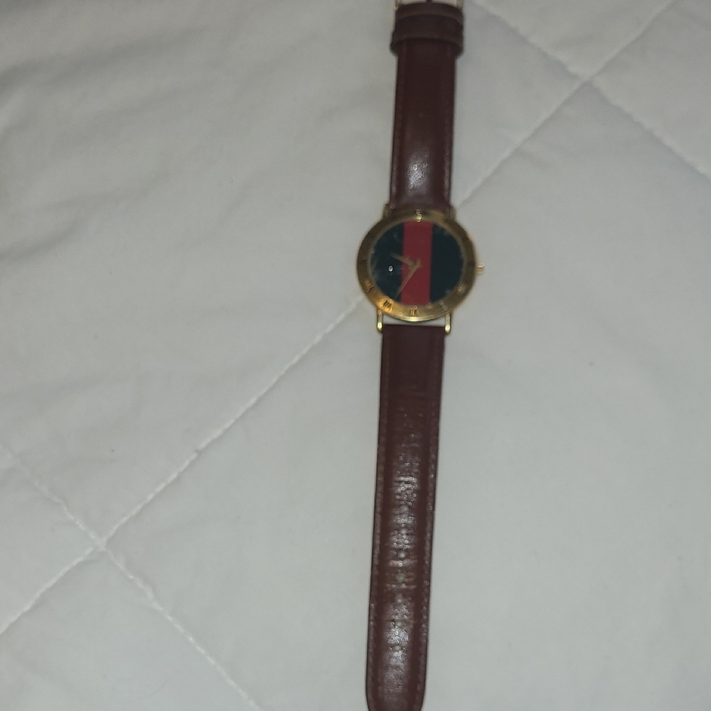 Unisex Gucci Gold and Brown Geometric Dial Watch